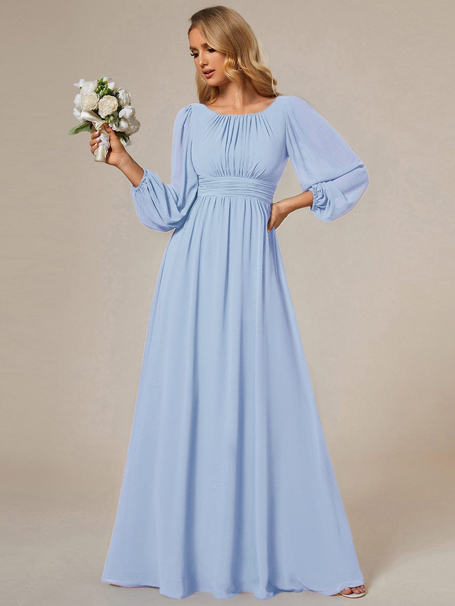 Chiffon High Empire Waist Puff Sleeve Bridesmaid Dress #color_Ice Blue