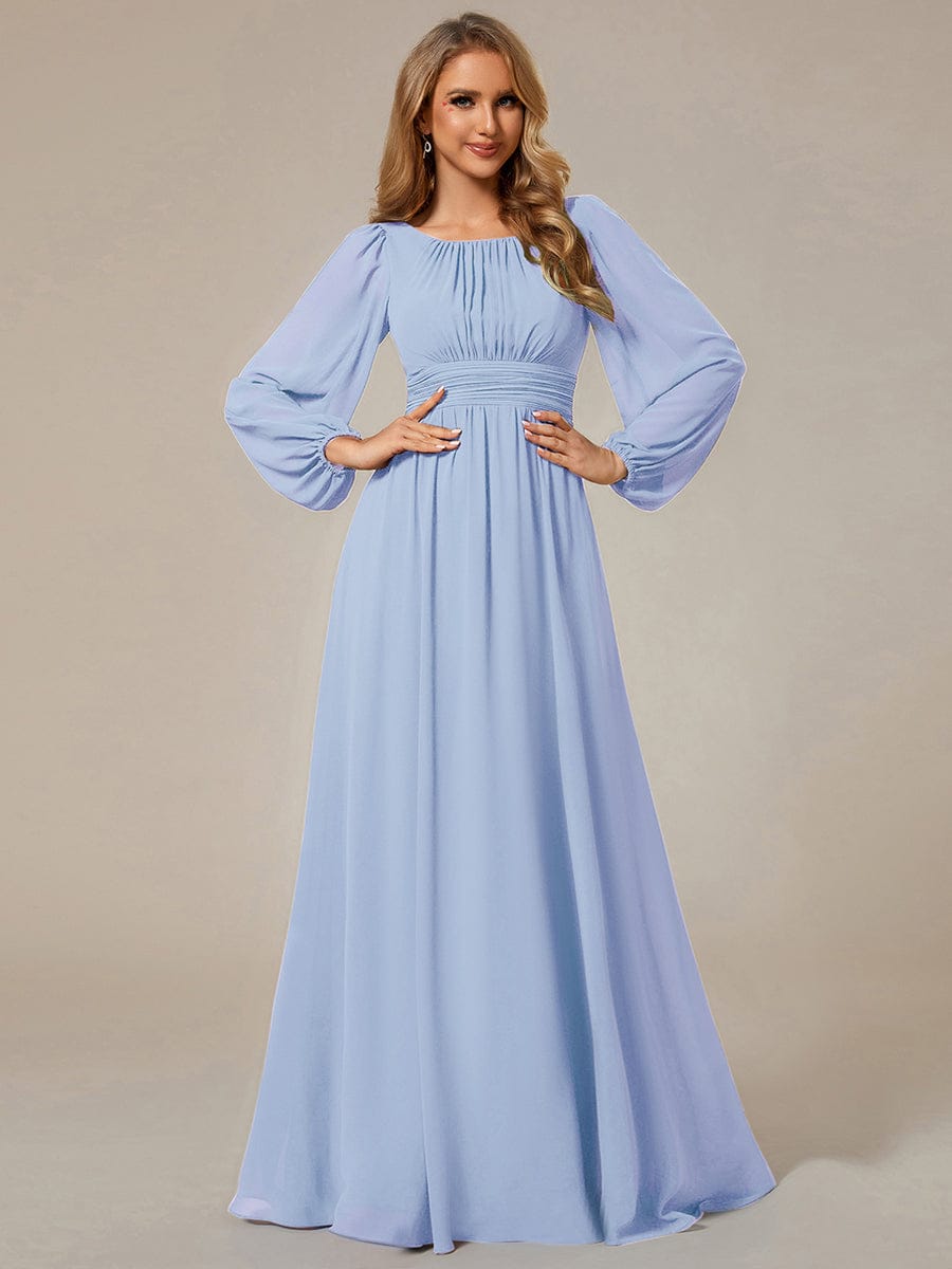 Chiffon High Empire Waist Puff Sleeve Bridesmaid Dress #color_Ice Blue