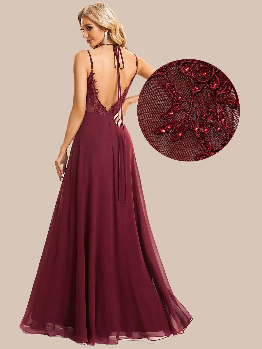 Convertible Chiffon Lace Open Back Spaghetti Straps Bridesmaid Dress