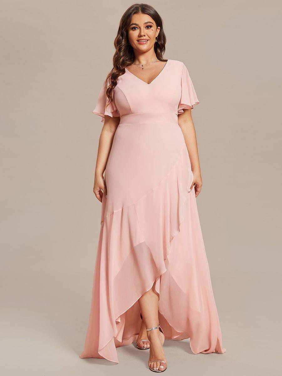 Robe demoiselle d'honneur mousseline élégante Manches lotus grande taille #Couleur_Rose