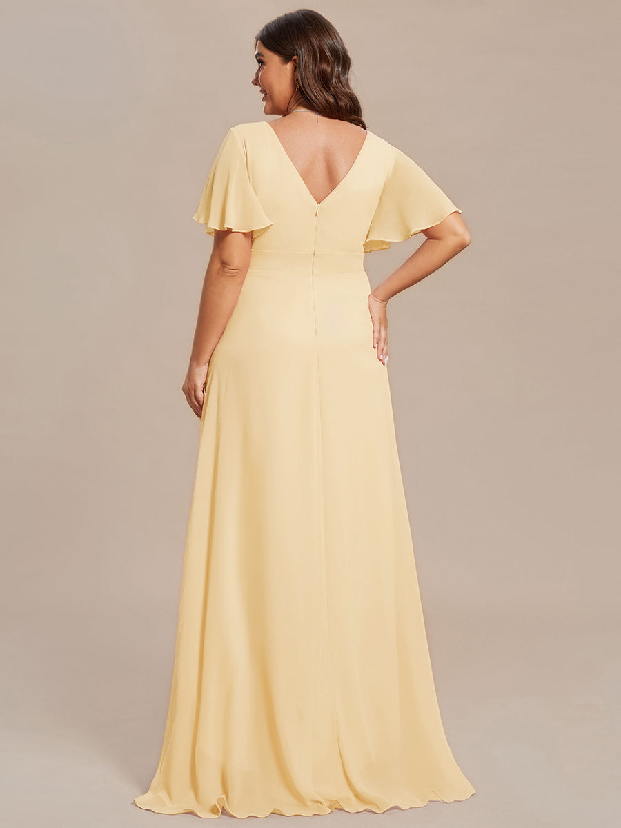 Ruffles Sleeve V-Neck Chiffon Bridesmaid Dress #color_Yellow