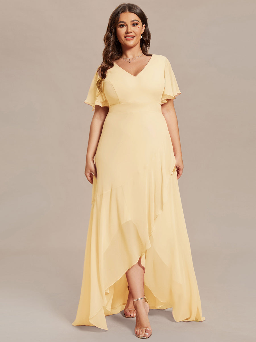 Ruffles Sleeve V-Neck Chiffon Bridesmaid Dress #color_Yellow