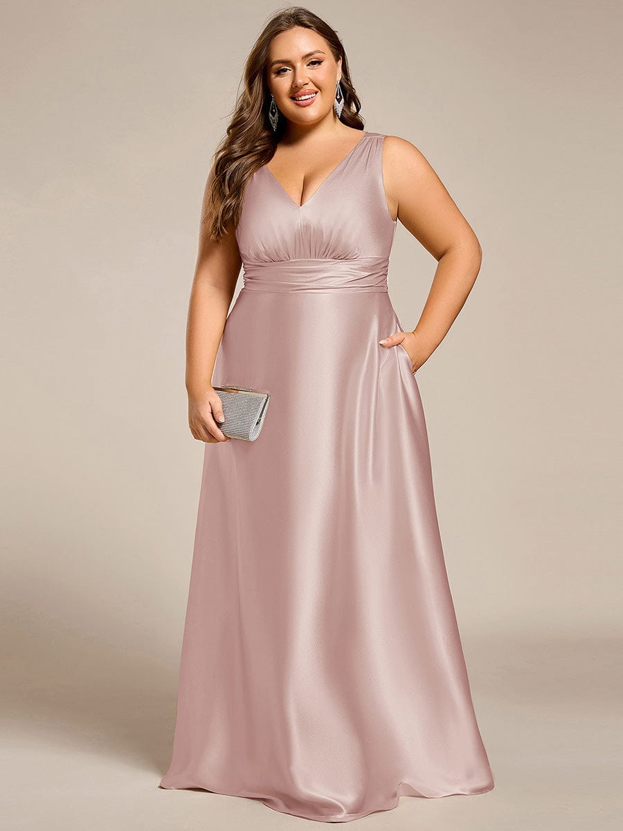 V-neck Empire Waist Satin Maxi Bridesmaid Dress with Pockets #color_Mauve