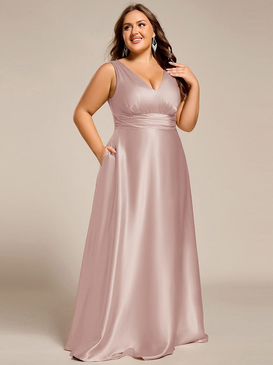 V-neck Empire Waist Satin Maxi Bridesmaid Dress with Pockets #color_Mauve