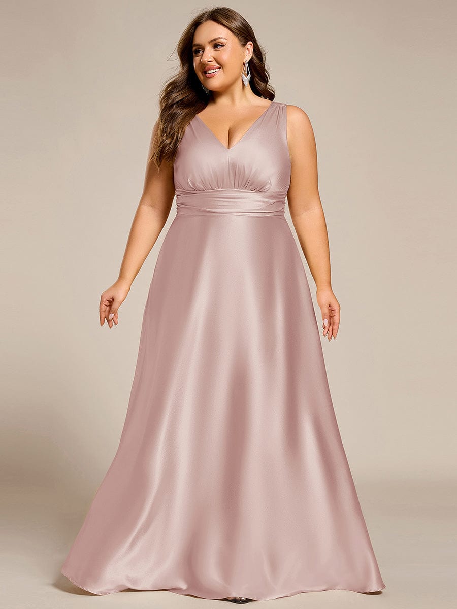 V-neck Empire Waist Satin Maxi Bridesmaid Dress with Pockets #color_Mauve