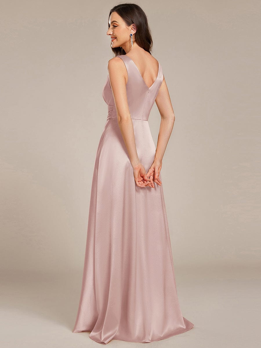 V-neck Empire Waist Satin Maxi Bridesmaid Dress with Pockets #color_Mauve