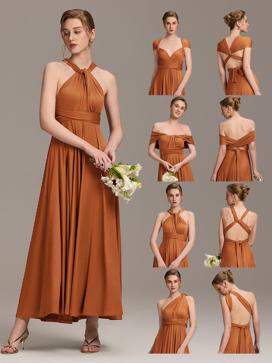 High-Stretch Soft Versatile Convertible Bridesmaid Dress #color_Burnt Orange