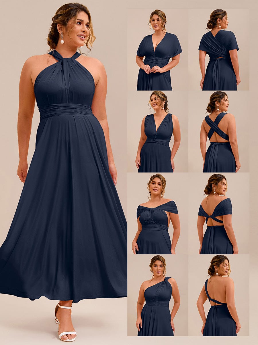 High-Stretch Soft Versatile Convertible Bridesmaid Dress #color_Navy Blue