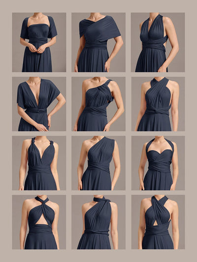 High-Stretch Soft Versatile Convertible Bridesmaid Dress #color_Navy Blue