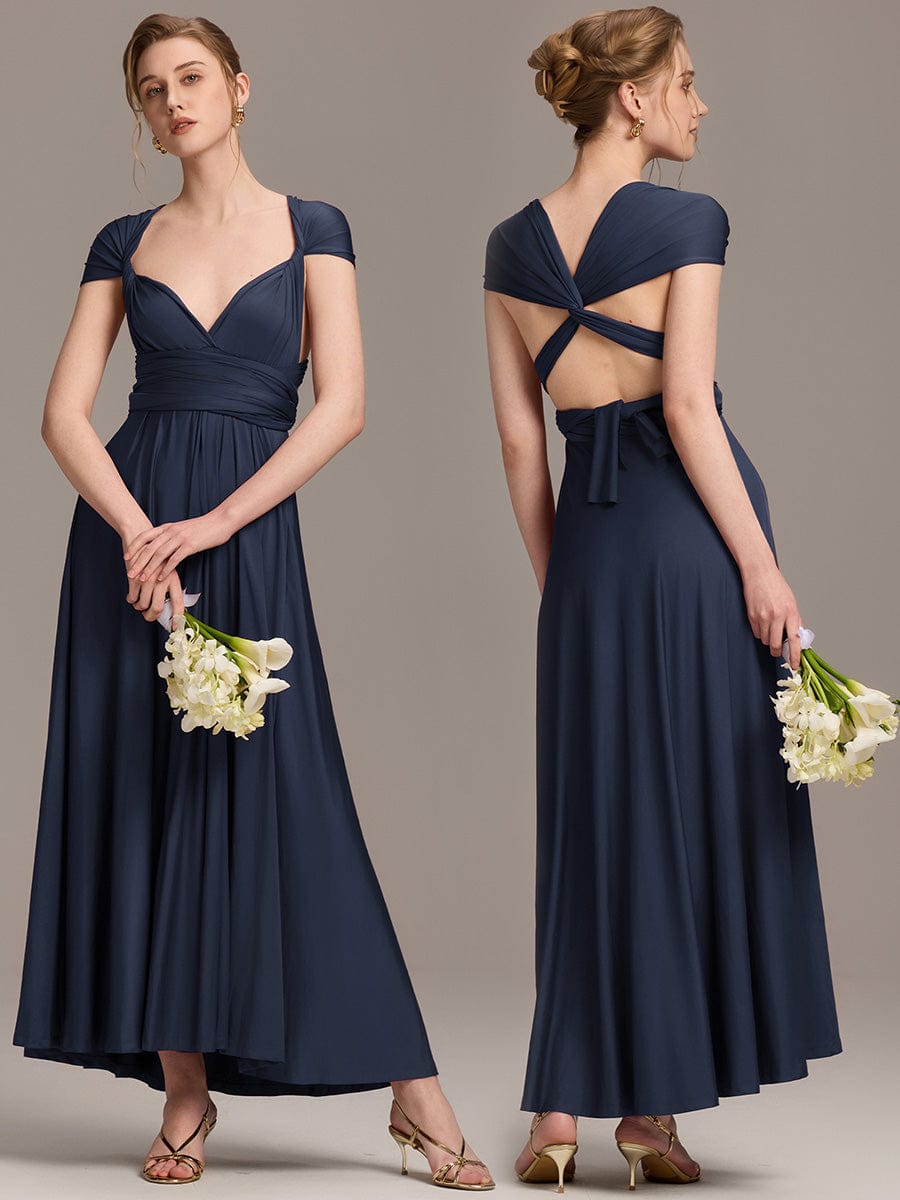 High-Stretch Soft Versatile Convertible Bridesmaid Dress #color_Navy Blue