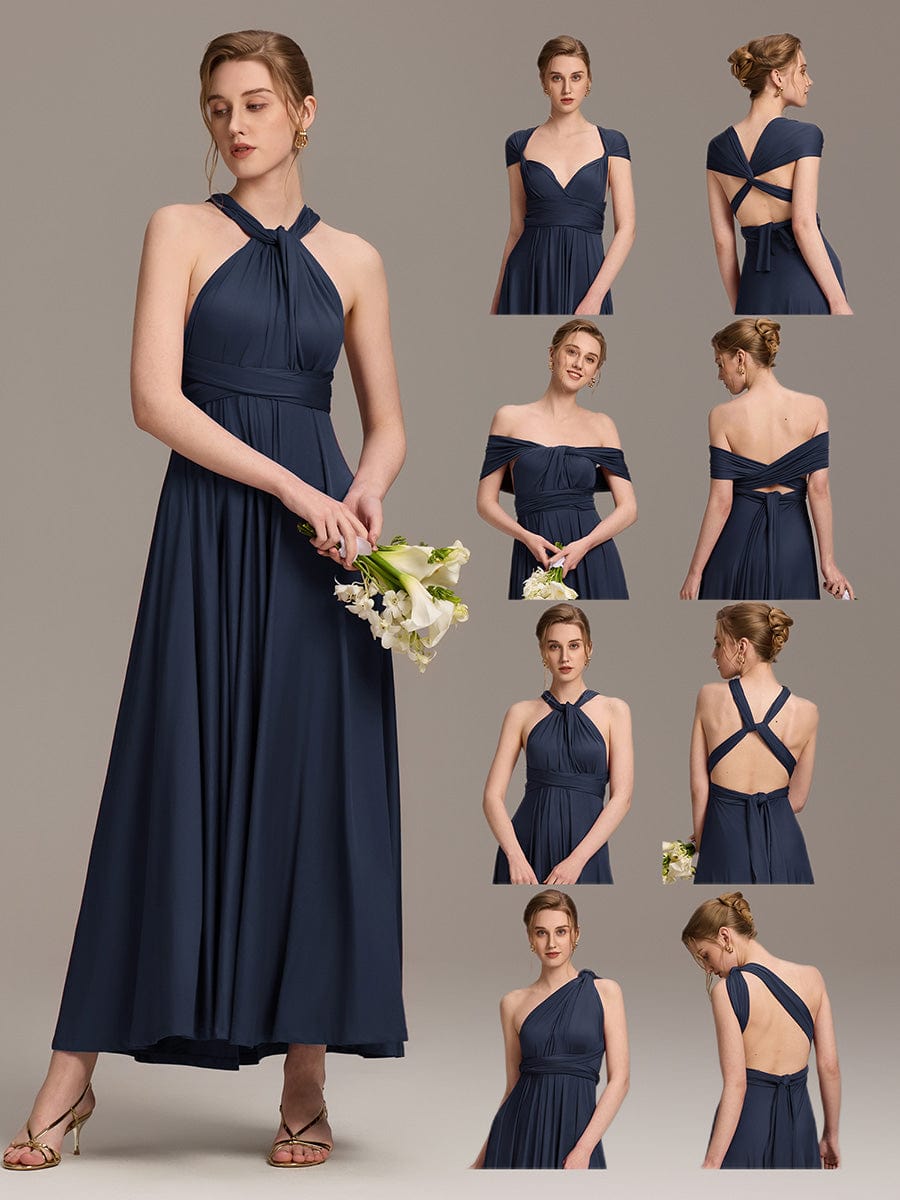 High-Stretch Soft Versatile Convertible Bridesmaid Dress #color_Navy Blue