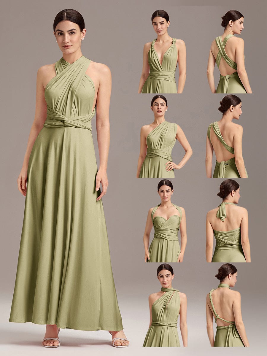 High-Stretch Soft Versatile Convertible Bridesmaid Dress #color_Sage Green