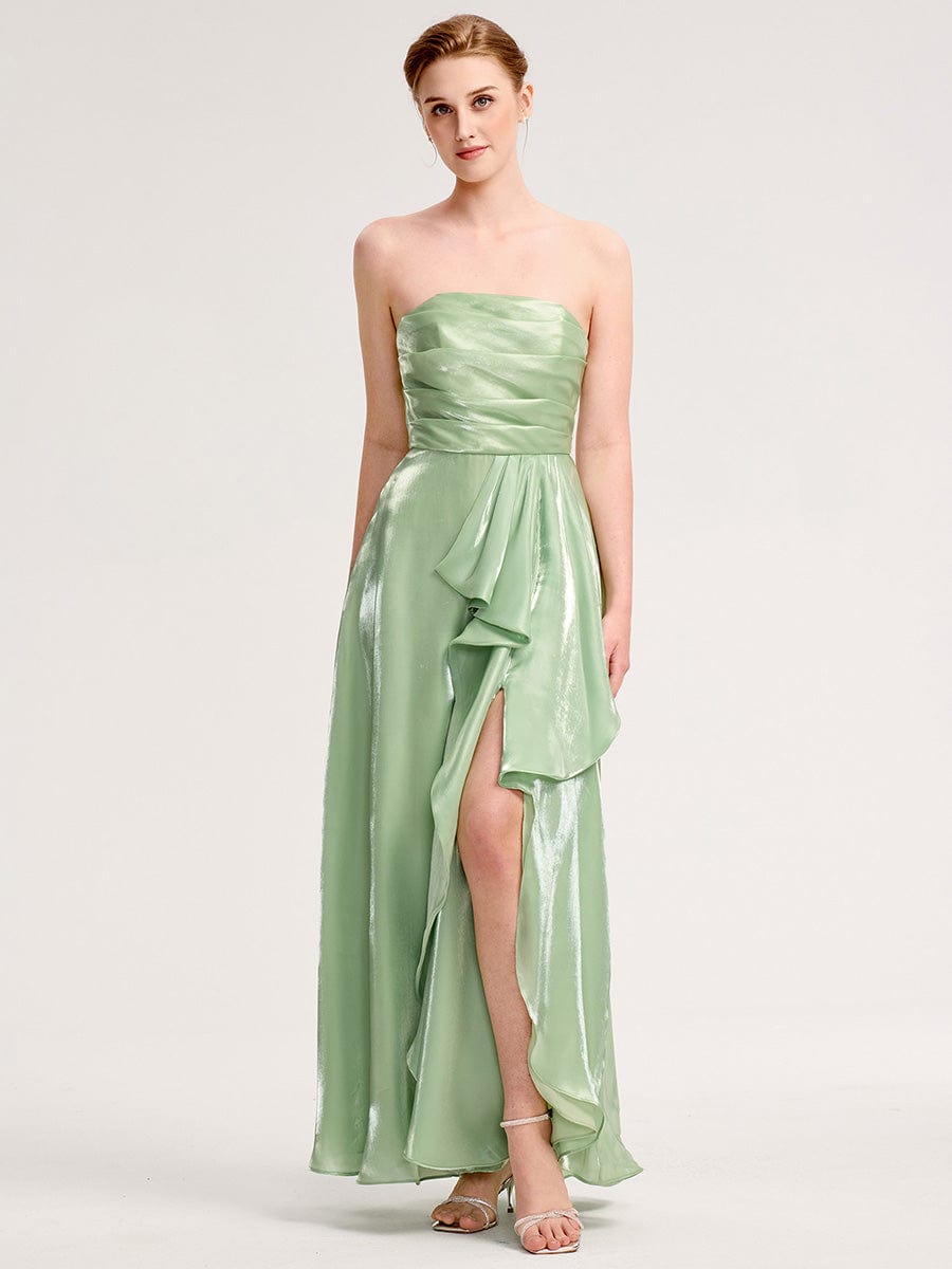 Slit Satin Sleeveless Evening Dresses #color_Mint Green