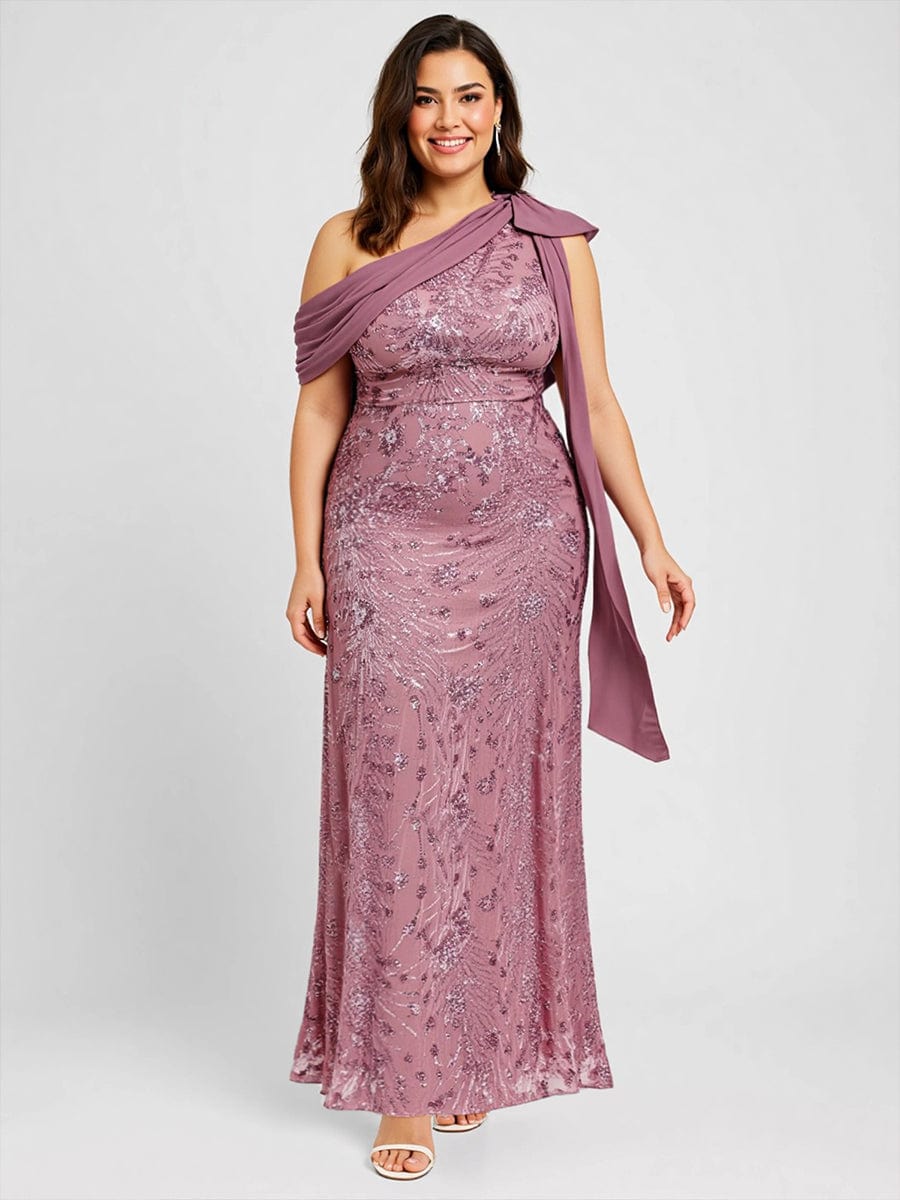 Bow Detail Sequin Drop Shoulder Sleeve Dress #color_Purple Orchid