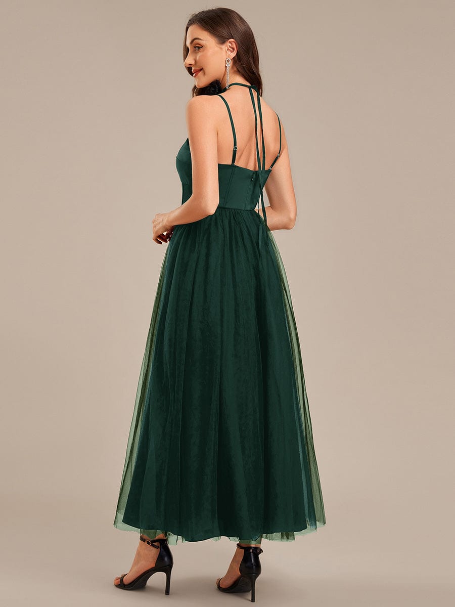 Tie-Front Satin Sleeveless Wedding Guest Dress #color_Dark Green