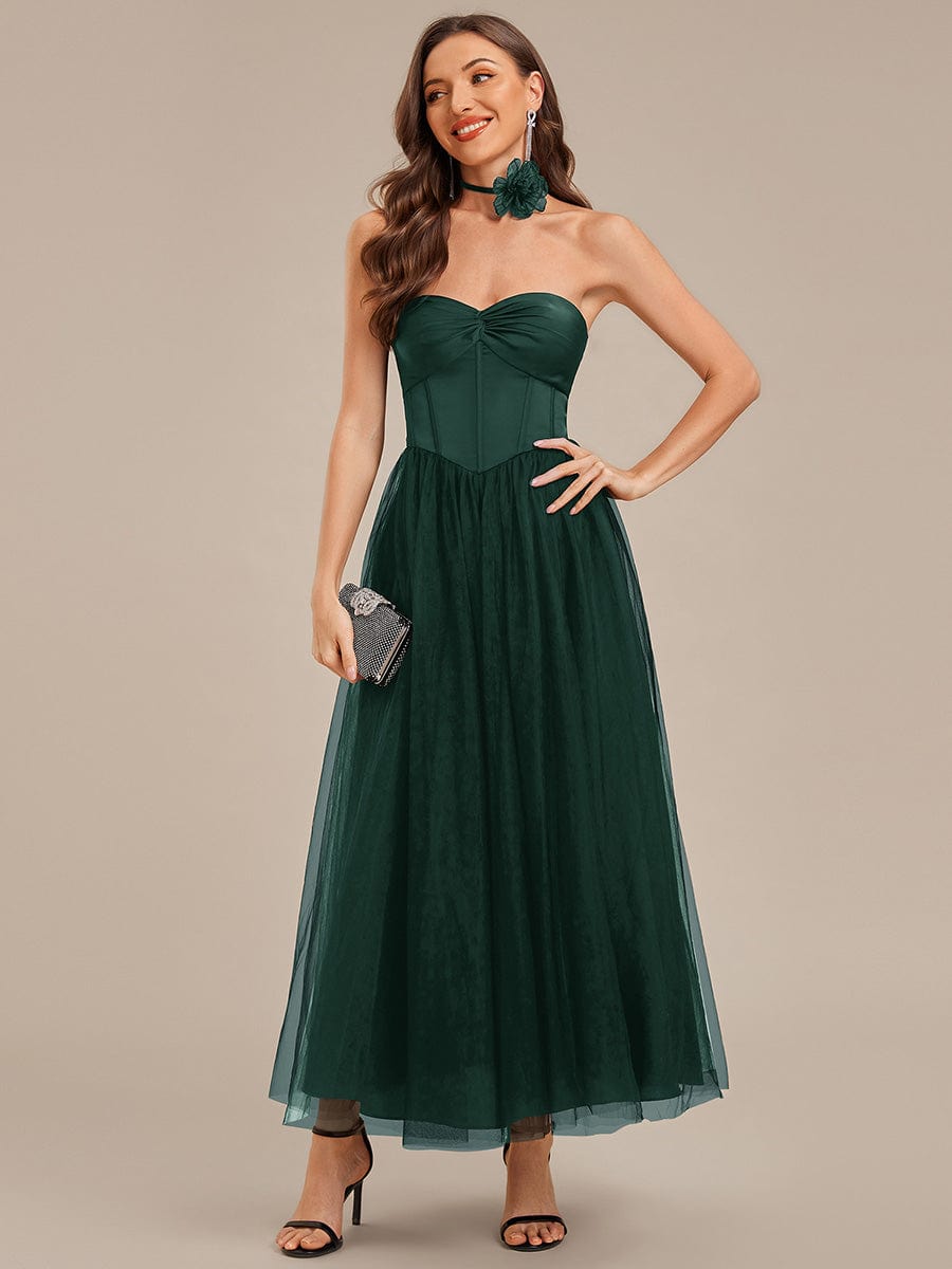 Tie-Front Satin Sleeveless Wedding Guest Dress #color_Dark Green