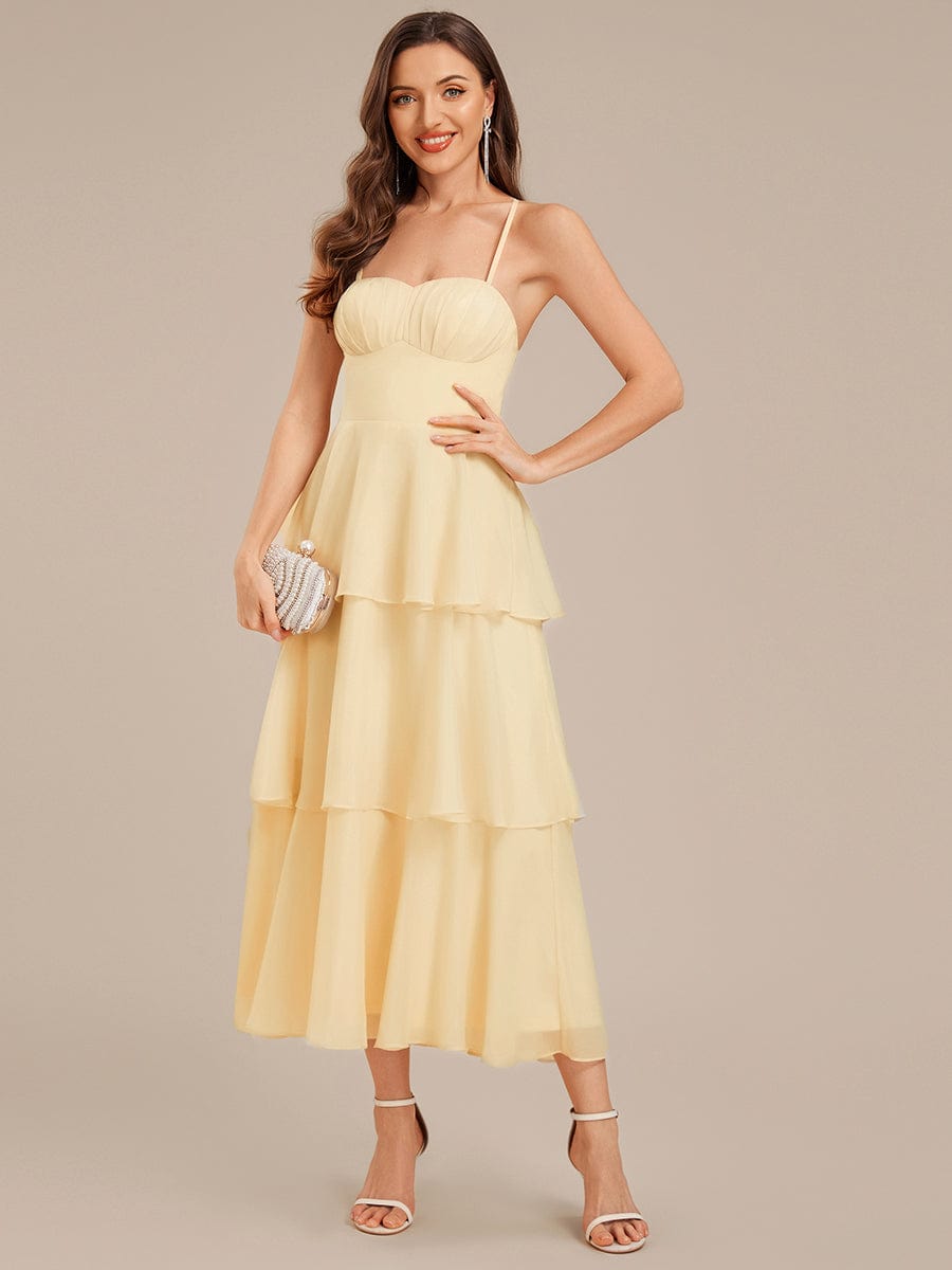 Tie Knot Chiffon Sleeveless Wedding Guest Dress #color_Yellow