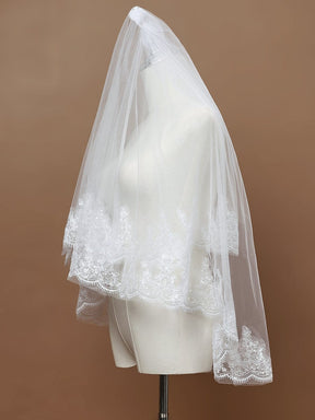Double Tier Lace Applique Tulle Wedding Bridal Veil