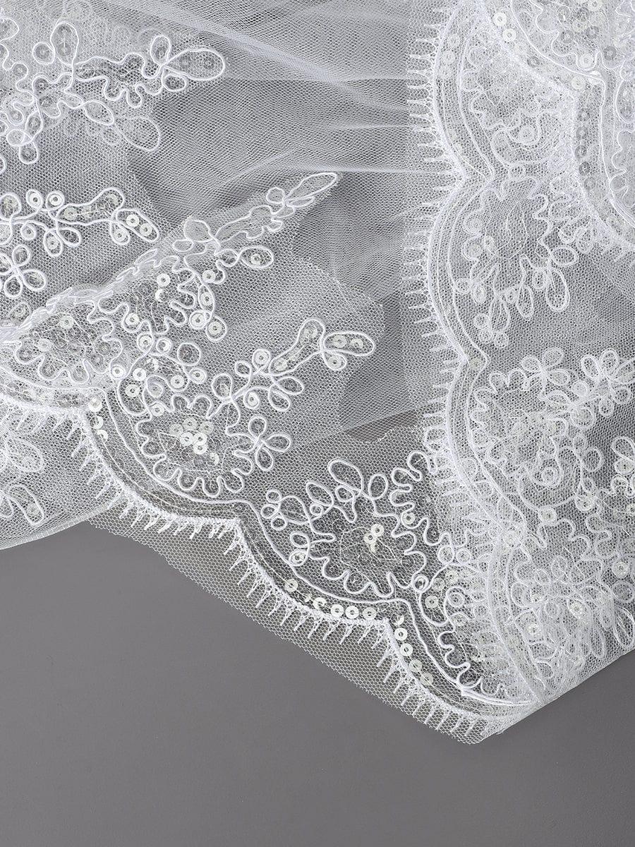 Double Tier Lace Applique Tulle Wedding Bridal Veil #color_Cream Double Tier Lace Applique Tulle Wedding Bridal Veil