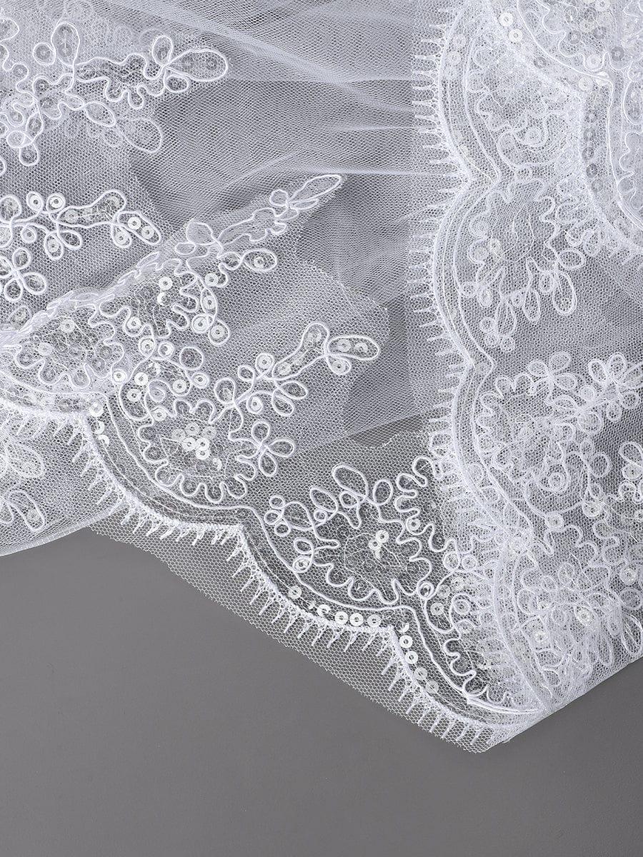 Double Tier Lace Applique Tulle Wedding Bridal Veil #color_Cream Double Tier Lace Applique Tulle Wedding Bridal Veil