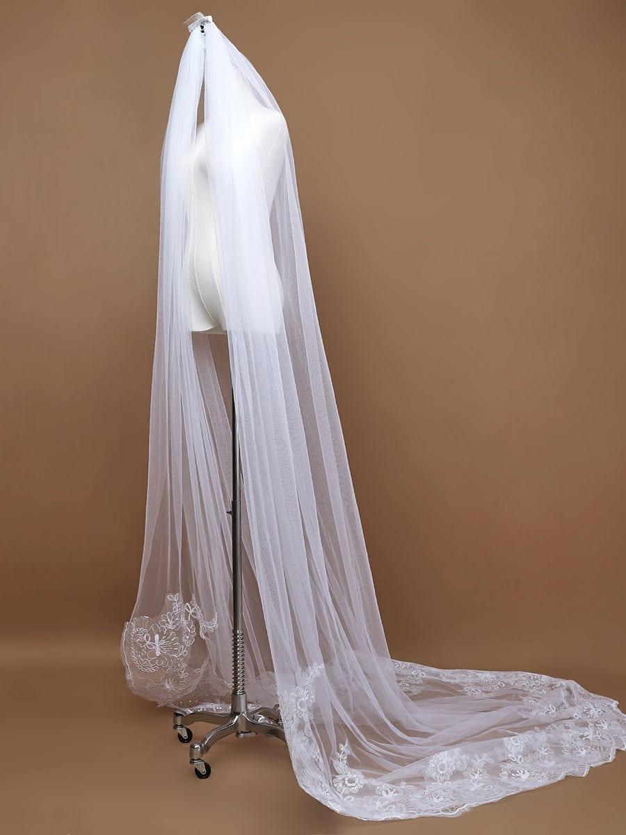 Romantic Wedding Sweep-Train Veil with Sequin Applique #color_Cream Romantic Wedding Sweep-Train Veil with Sequin Applique