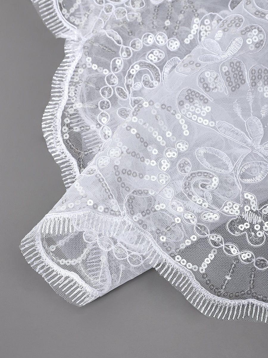 Romantic Wedding Sweep-Train Veil with Sequin Applique #color_Cream Romantic Wedding Sweep-Train Veil with Sequin Applique