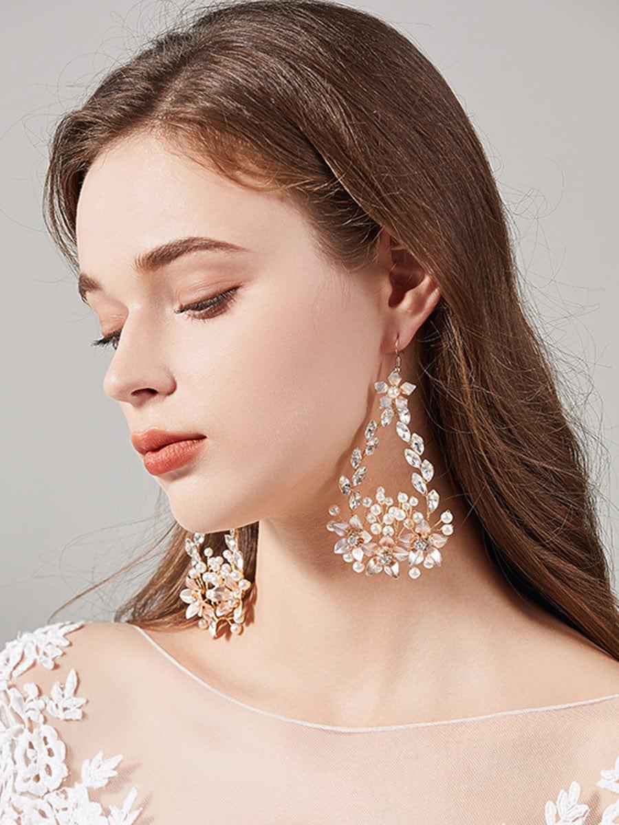 Exquisite Design Imitation Pearl Rhinestone Handmade Earrings #color_Gold Exquisite Design Imitation Pearl Rhinestone Handmade Earrings