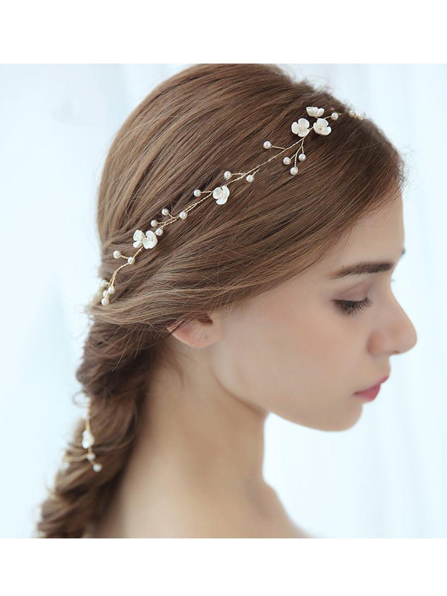 1-meter Long Handmade Pearl Braided Headband High-end Accessories #color_Gold 1-meter Long Handmade Pearl Braided Headband High-end Accessories