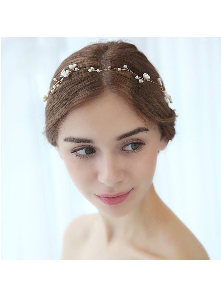 1-meter Long Handmade Pearl Braided Headband High-end Accessories #color_Gold 1-meter Long Handmade Pearl Braided Headband High-end Accessories