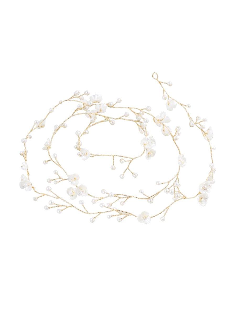 1-meter Long Handmade Pearl Braided Headband High-end Accessories #color_Gold 1-meter Long Handmade Pearl Braided Headband High-end Accessories