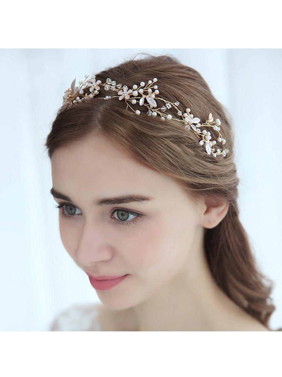 Elegant Gold Flower Headband with Rhinestone #color_Gold Elegant Gold Flower Headband with Rhinestone
