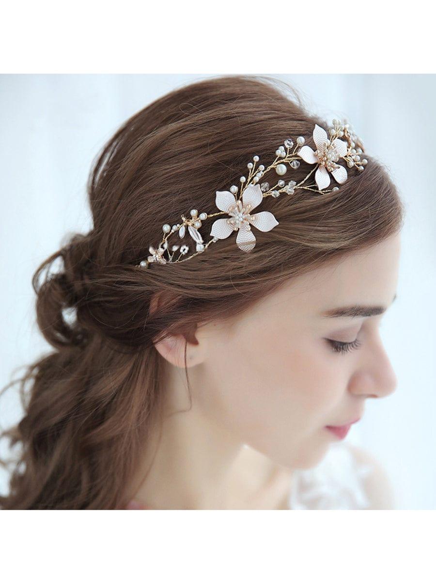 Elegant Gold Flower Headband with Rhinestone #color_Gold Elegant Gold Flower Headband with Rhinestone