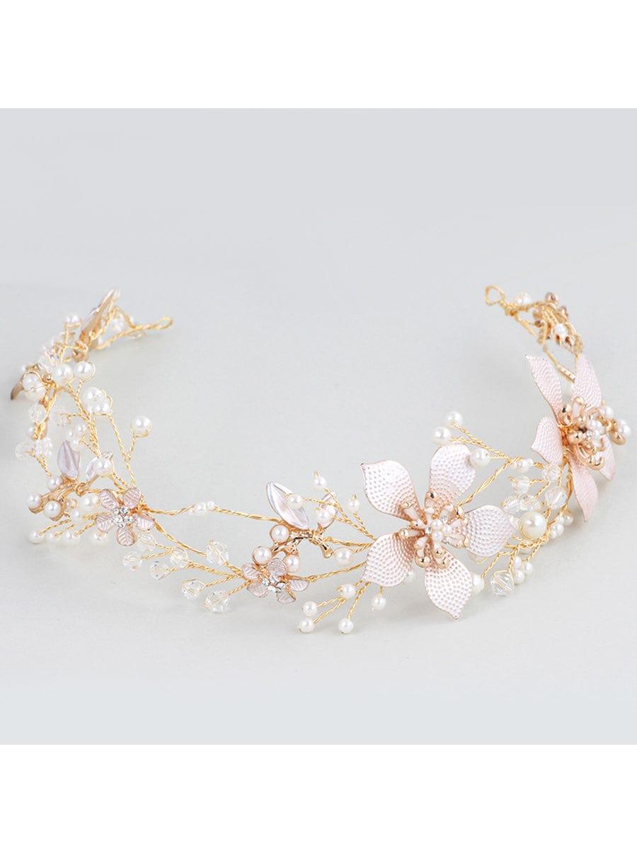 Elegant Gold Flower Headband with Rhinestone #color_Gold Elegant Gold Flower Headband with Rhinestone