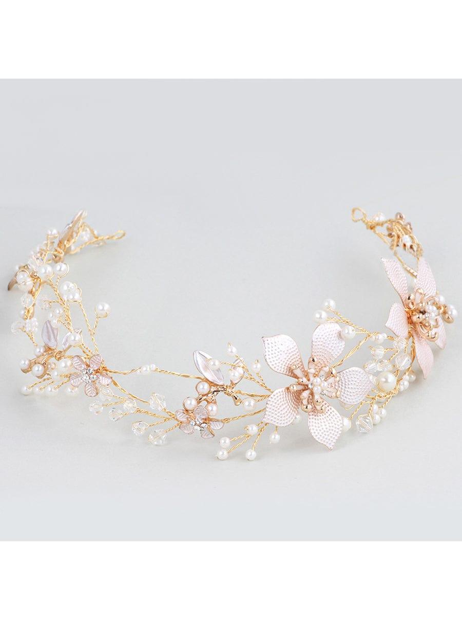 Elegant Gold Flower Headband with Rhinestone