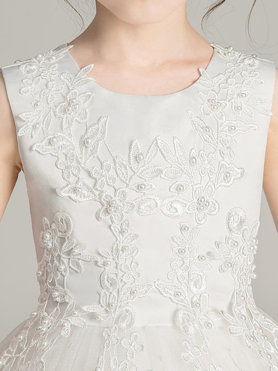 Gorgeous White Lace and Tulle Flower Girl Dress with Flower Appliques #color_White