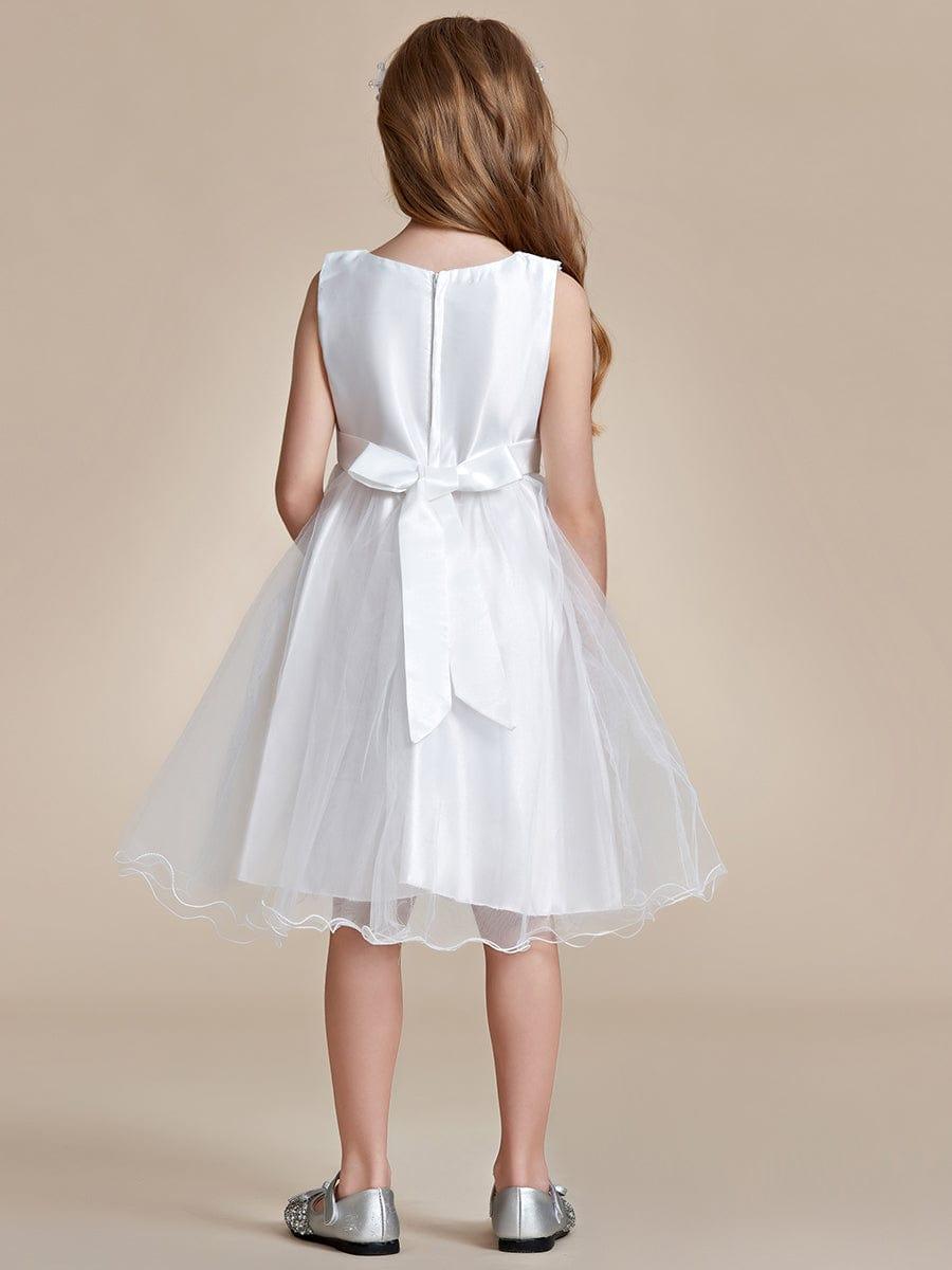 Sequin Bodice Double hemline Short Flower Girl Dress with Bowknot #color_Yellow Sequin Bodice Double hemline Short Flower Girl Dress with Bowknot