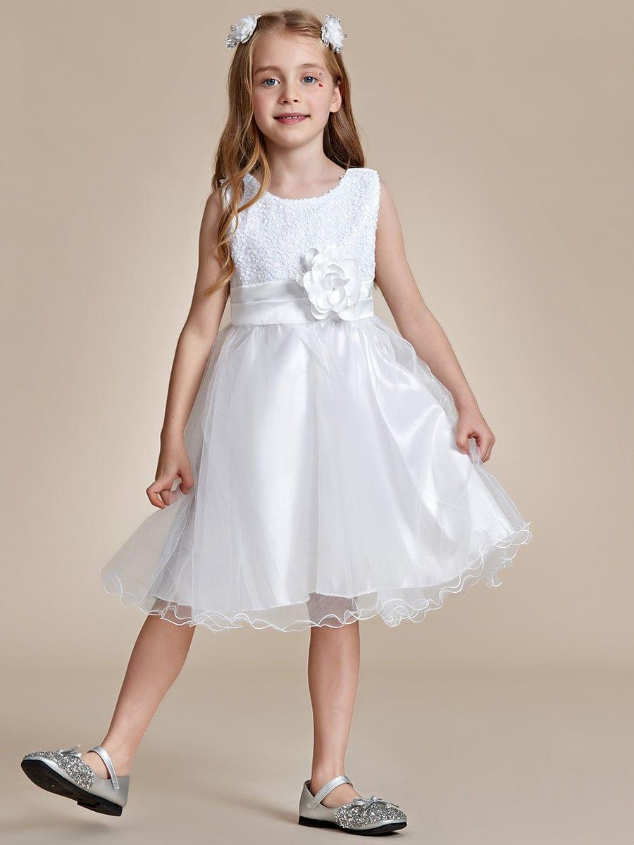 Sequin Bodice Double hemline Short Flower Girl Dress with Bowknot #color_Yellow Sequin Bodice Double hemline Short Flower Girl Dress with Bowknot
