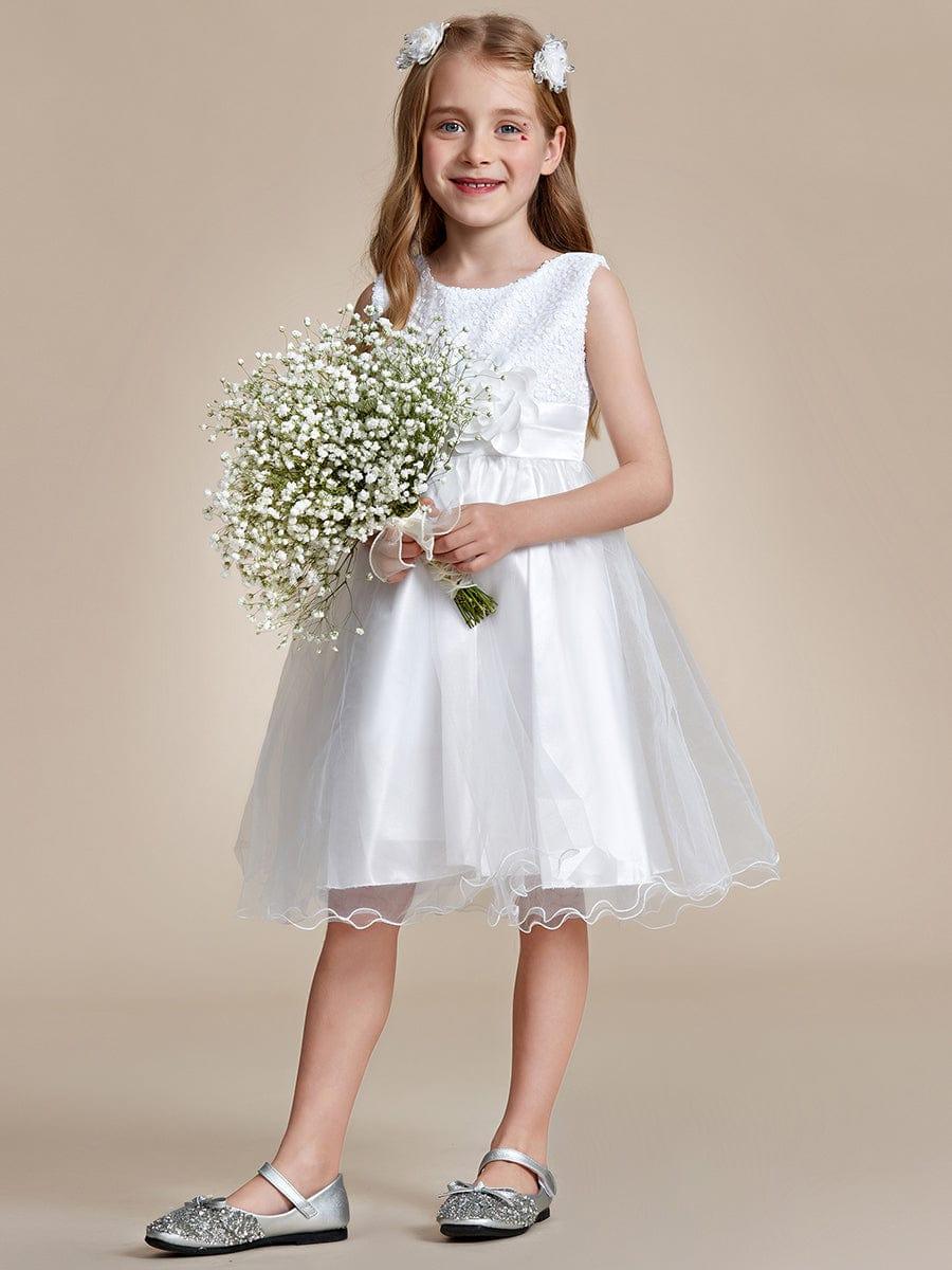 Sequin Bodice Double hemline Short Flower Girl Dress with Bowknot #color_Yellow Sequin Bodice Double hemline Short Flower Girl Dress with Bowknot