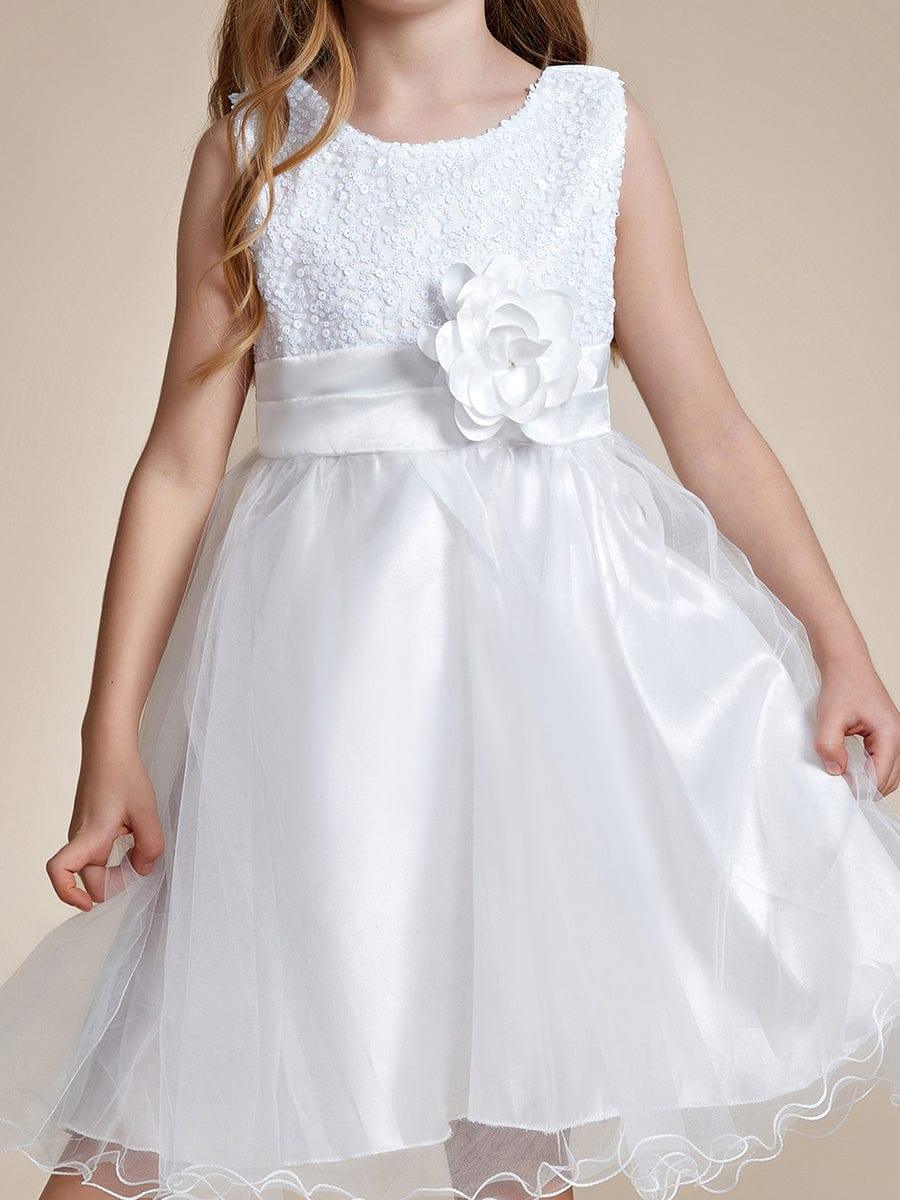Sequin Bodice Double hemline Short Flower Girl Dress with Bowknot #color_Yellow Sequin Bodice Double hemline Short Flower Girl Dress with Bowknot