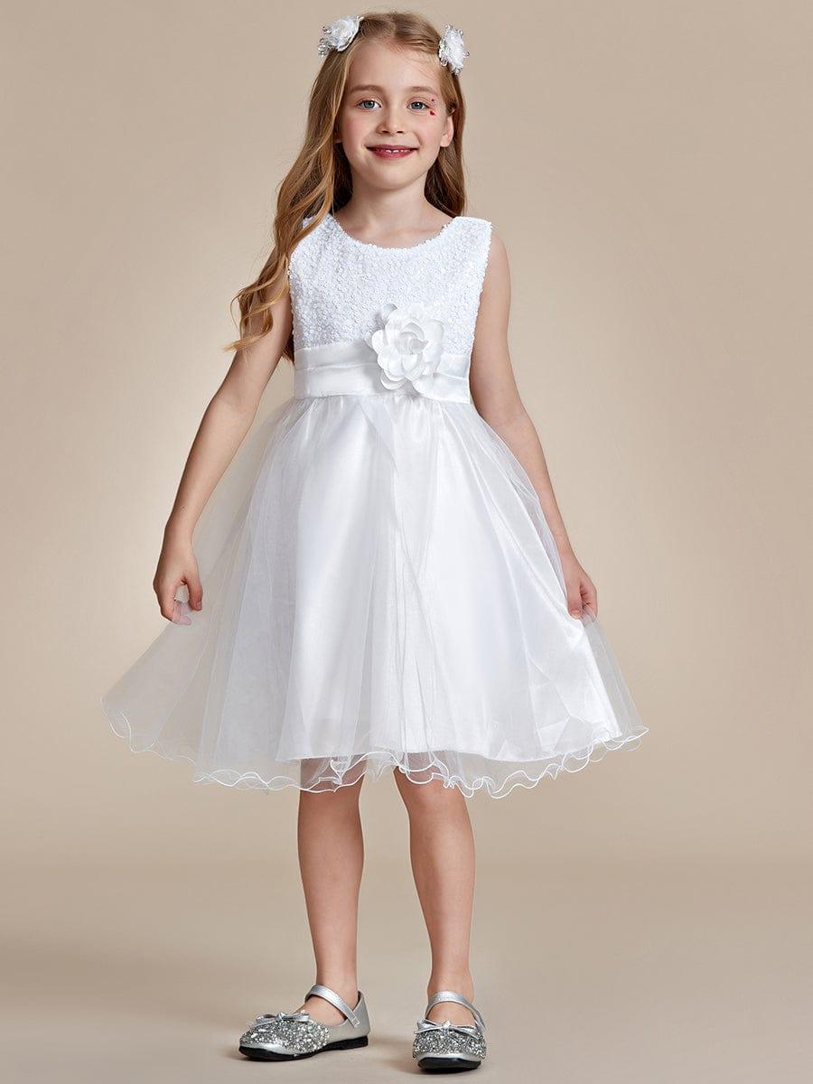 Sequin Bodice Double hemline Short Flower Girl Dress with Bowknot #color_Yellow Sequin Bodice Double hemline Short Flower Girl Dress with Bowknot