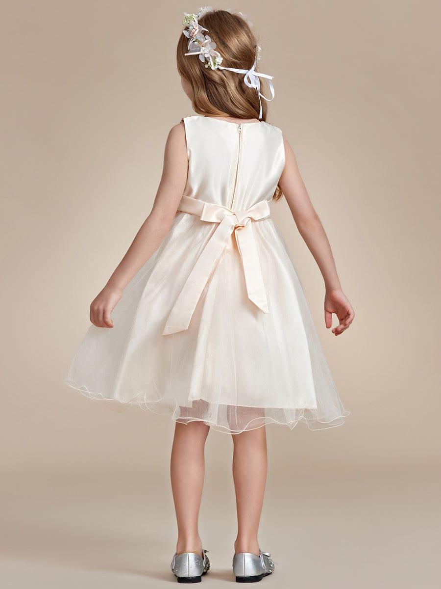 Sequin Bodice Double hemline Short Flower Girl Dress with Bowknot #color_Yellow Sequin Bodice Double hemline Short Flower Girl Dress with Bowknot