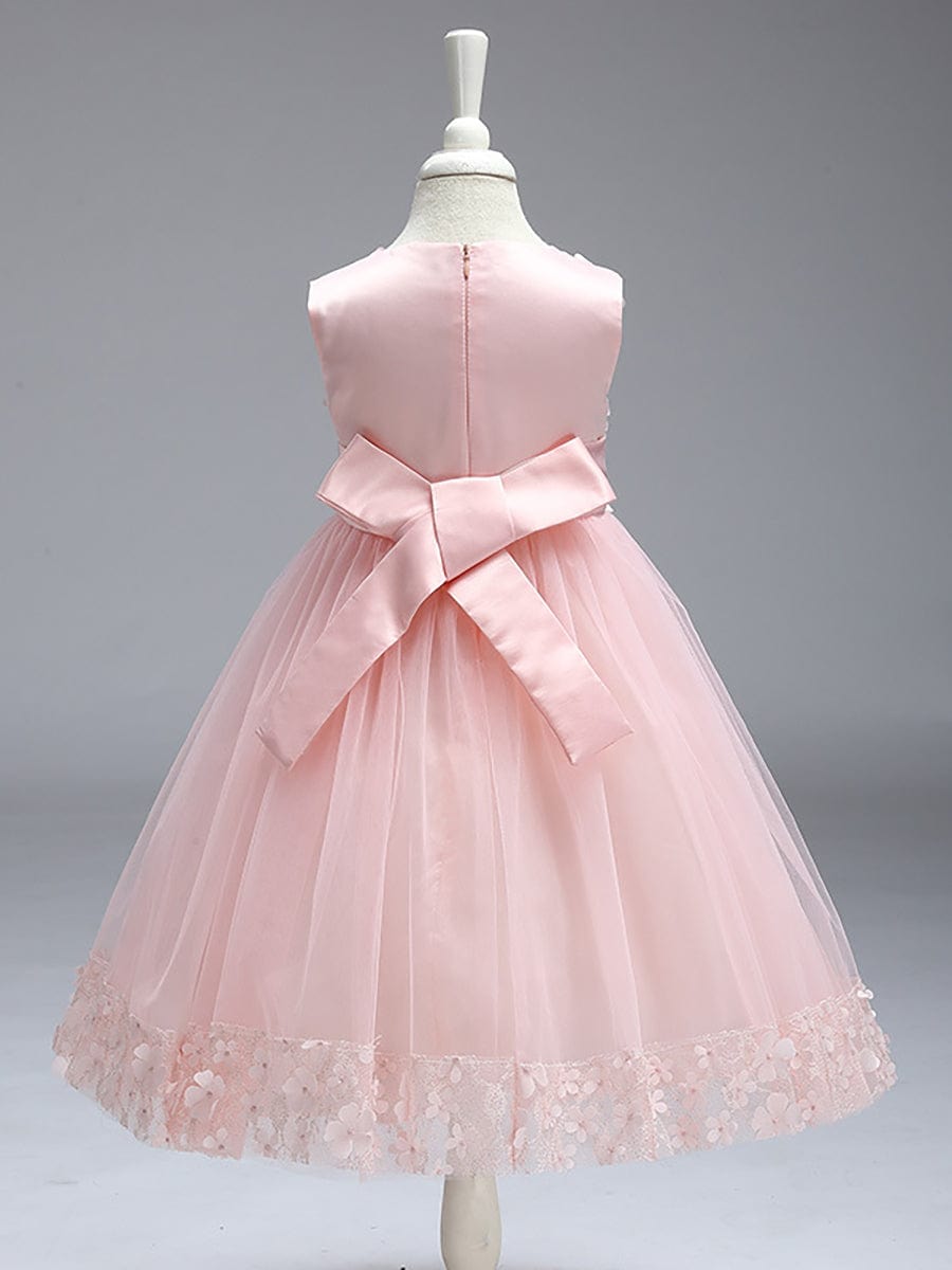 Flower Adorned Sheer Flower Girl Dress with Butterfly Bows #color_White Flower Adorned Sheer Flower Girl Dress with Butterfly Bows