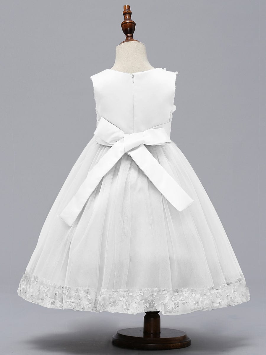 Flower Adorned Sheer Flower Girl Dress with Butterfly Bows #color_White Flower Adorned Sheer Flower Girl Dress with Butterfly Bows
