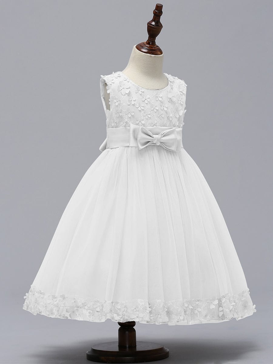 Flower Adorned Sheer Flower Girl Dress with Butterfly Bows #color_White Flower Adorned Sheer Flower Girl Dress with Butterfly Bows