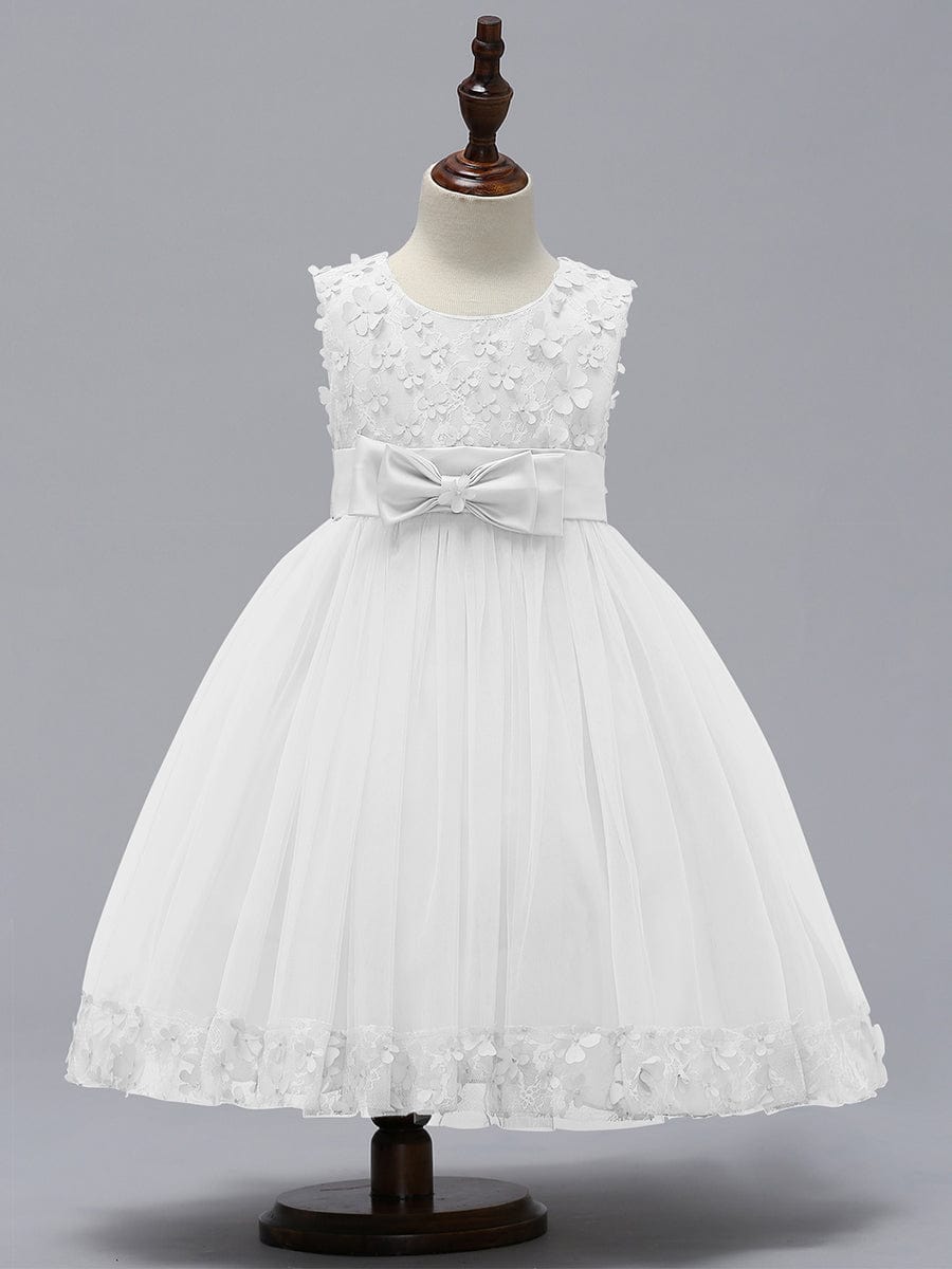 Flower Adorned Sheer Flower Girl Dress with Butterfly Bows #color_White Flower Adorned Sheer Flower Girl Dress with Butterfly Bows