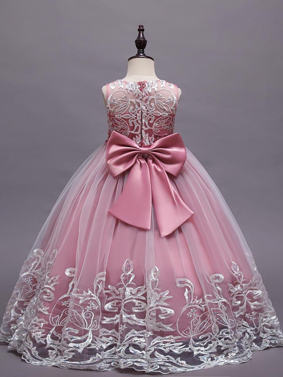 Gorgeous Applique Princess Dress for Flower Girl with Bowknot #color_Pink