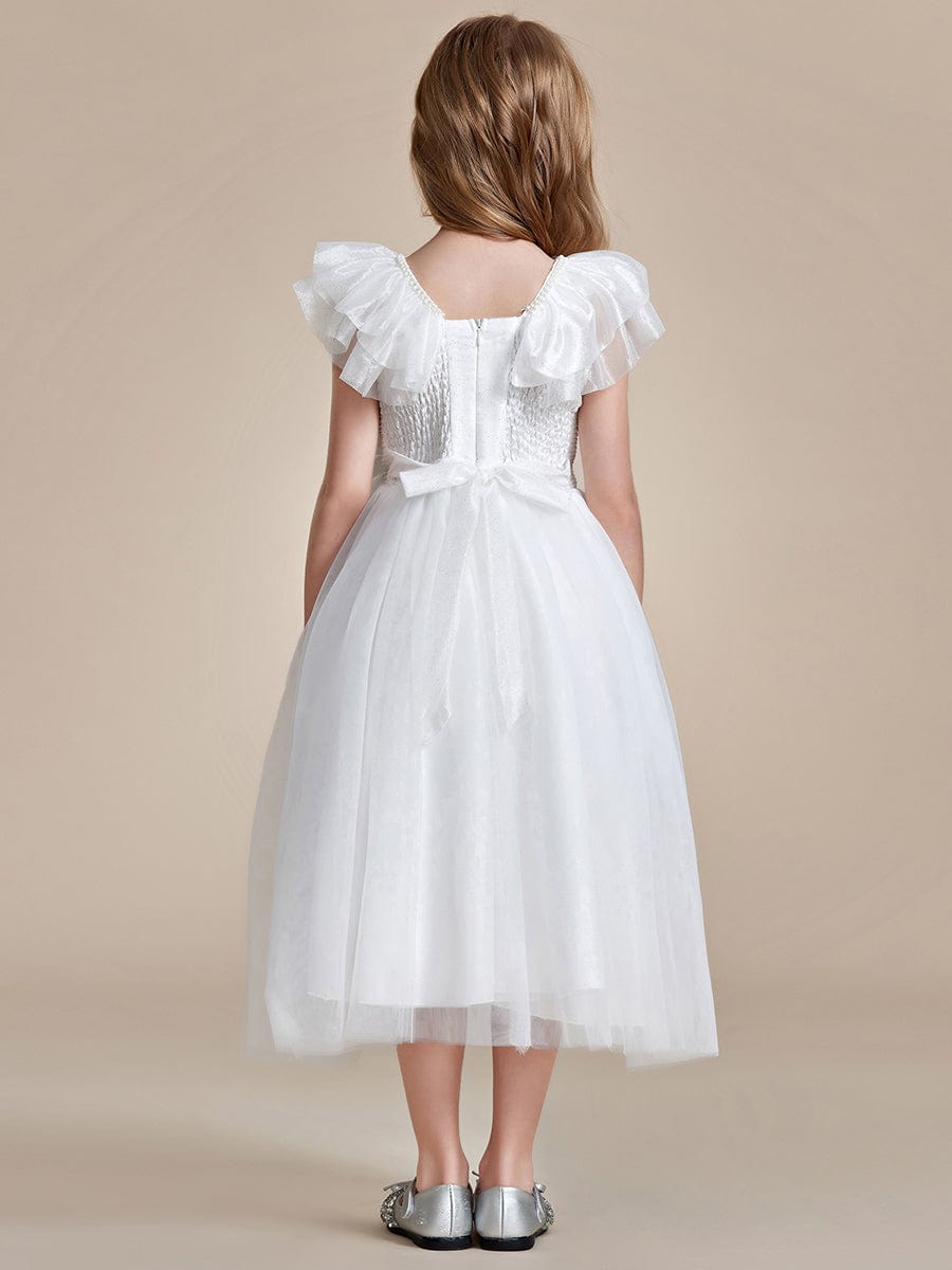 Dreamy Round Neckline Empire Waist Double Tulle Flower Girl Dress #color_White Dreamy Round Neckline Empire Waist Double Tulle Flower Girl Dress