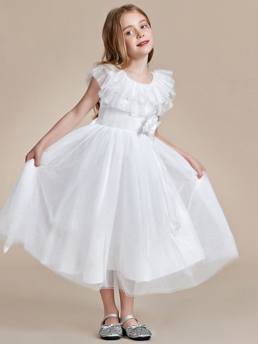 Dreamy Round Neckline Empire Waist Double Tulle Flower Girl Dress #color_White Dreamy Round Neckline Empire Waist Double Tulle Flower Girl Dress