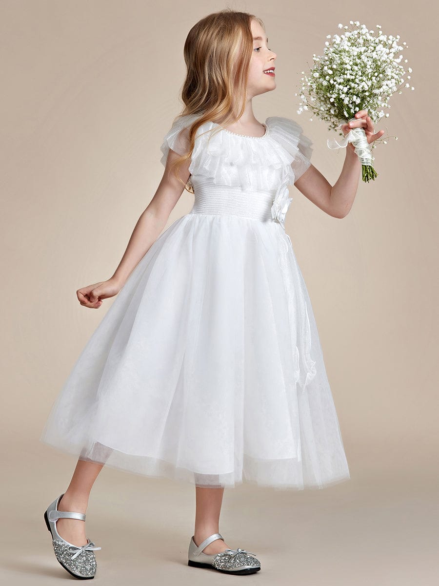 Dreamy Round Neckline Empire Waist Double Tulle Flower Girl Dress #color_White Dreamy Round Neckline Empire Waist Double Tulle Flower Girl Dress