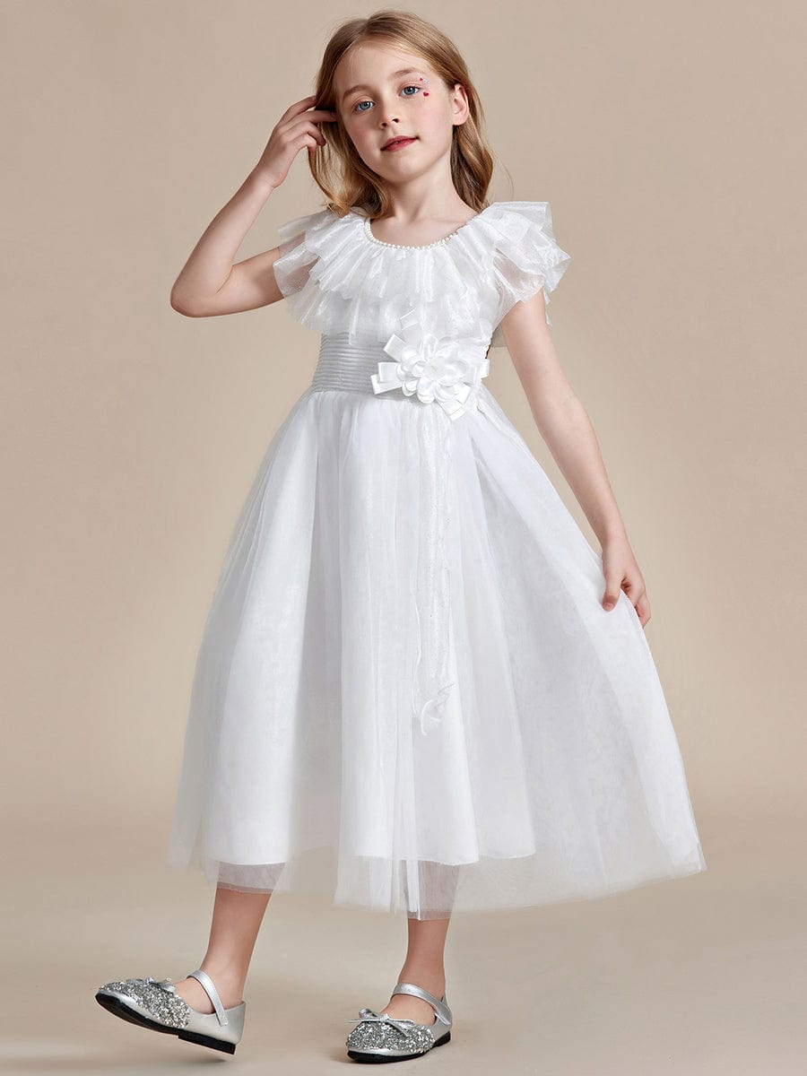 Dreamy Round Neckline Empire Waist Double Tulle Flower Girl Dress #color_White Dreamy Round Neckline Empire Waist Double Tulle Flower Girl Dress